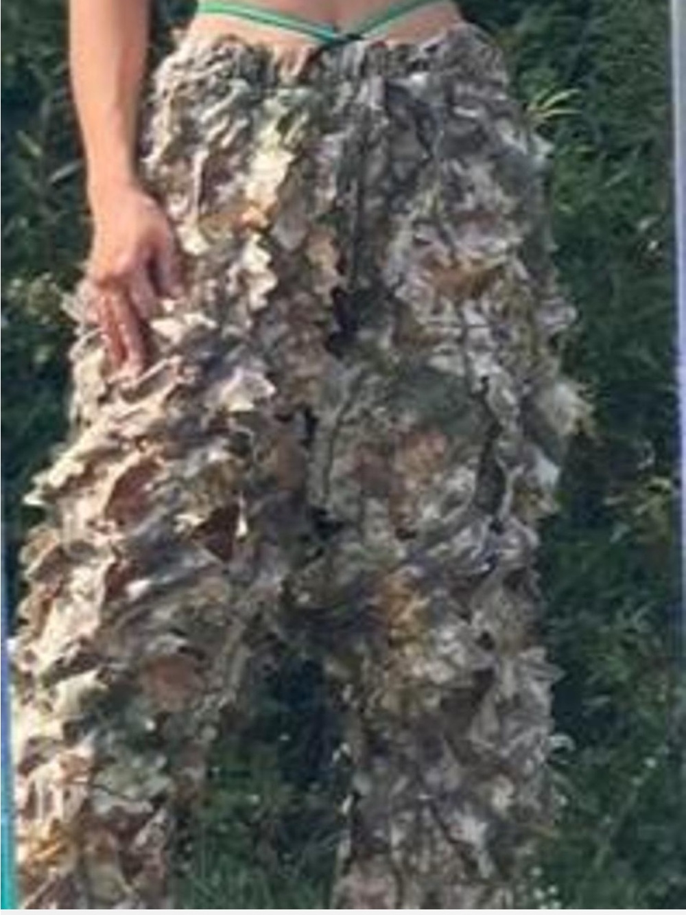Textured Sheer Camouflage Ruffle Pants, Costume, Edgy, Streetwear, Outdoor wear